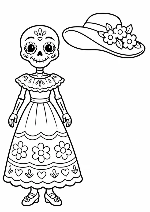 Catrina completa y sombrero separados para recortar y pegar en plano.