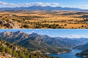 Dos paisajes ilustrados comparan una meseta y un entorno montañoso.