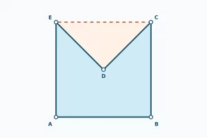 Polígono cóncavo con cinco vértices y diagonal EC que pasa por fuera de la región azul.