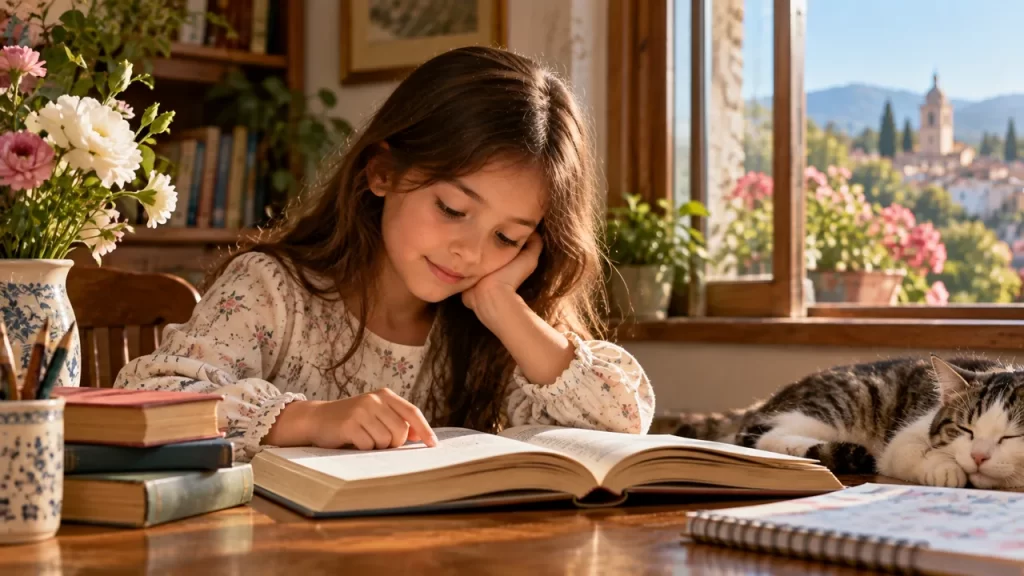 Elise: significado, origen y formas relacionadas 1 Una niña lee un libro junto a una ventana.