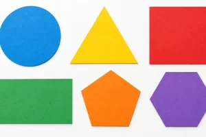 Círculo, triángulo, cuadrado, rectángulo, pentágono y hexágono de papel.