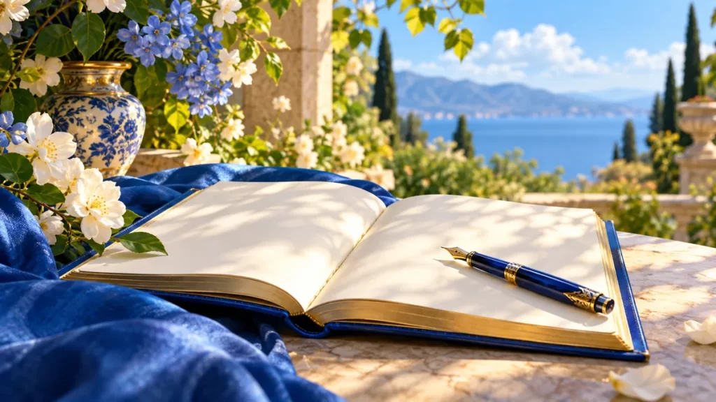 Rubén Darío: dos poemas y claves para empezar a leerlos 1 Libro de páginas blancas y una pluma junto a un jardín.