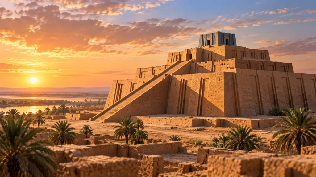 El zigurat de Ur: cómo era, para qué servía y qué se conserva 1 Construcción escalonada de ladrillo inspirada en el zigurat de Ur y el paisaje mesopotámico.
