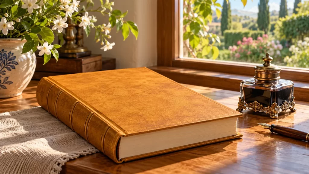 Luis: origen, significado y variantes del nombre 1 Libro ocre y un tintero decorativo junto a una ventana.